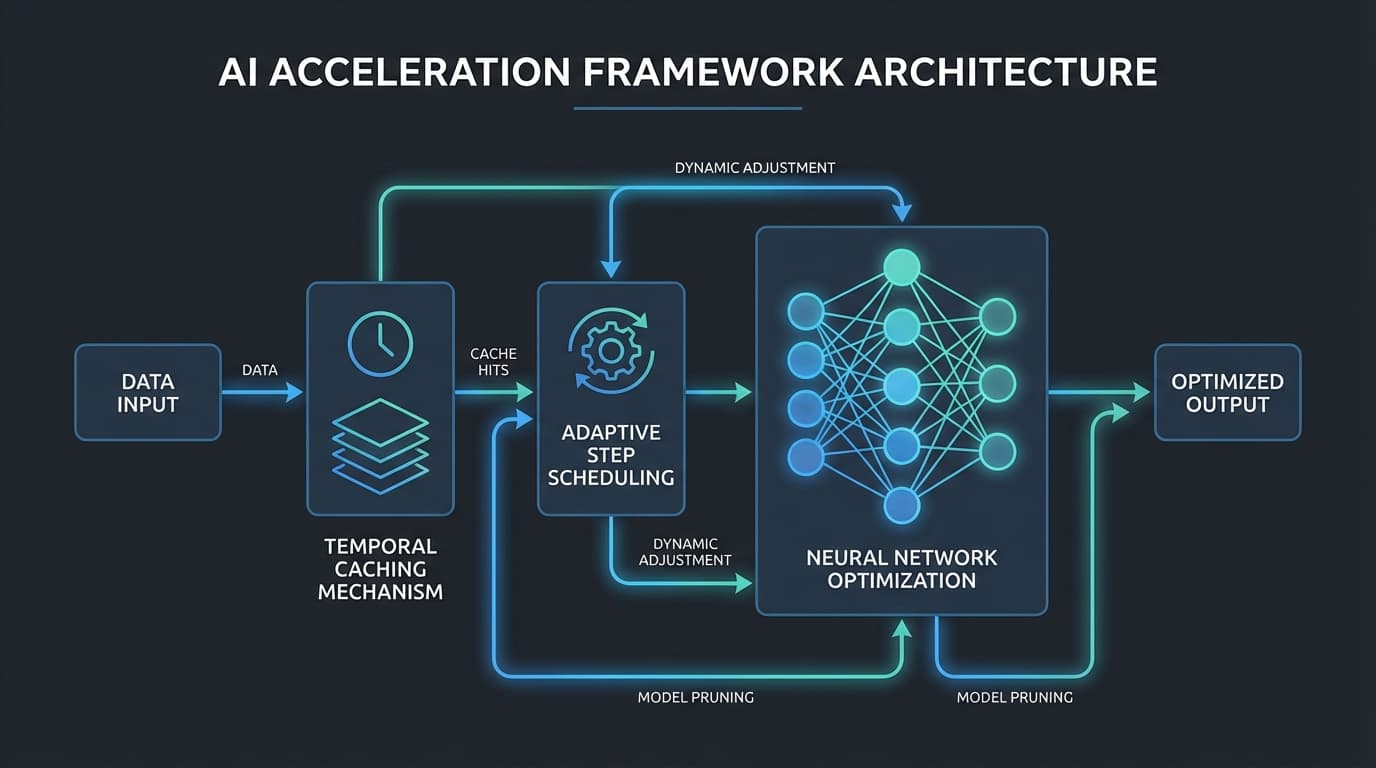 TurboDiffusion acceleration framework architecture showing SageAttention, SLA, rCM, and W8A8 quantization components
